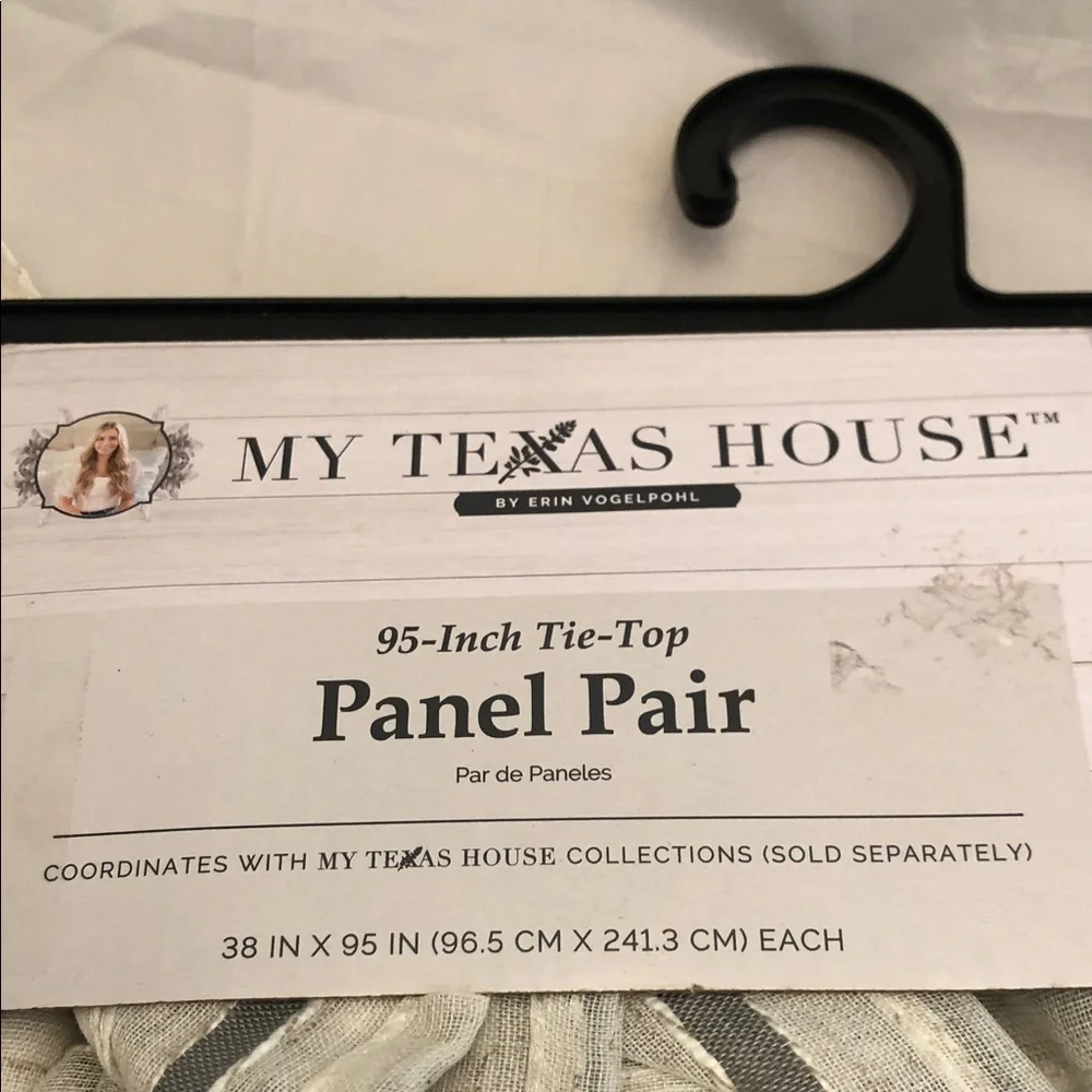 My Texas House Cream and Gray Striped Tie-Top Curtain Panel Pair